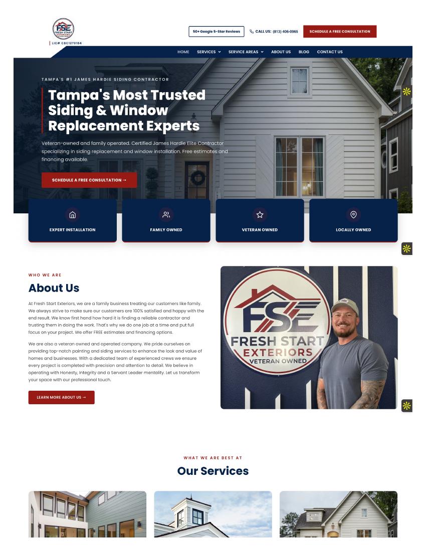 Fresh Start Exteriors website design built by ContractorsVault